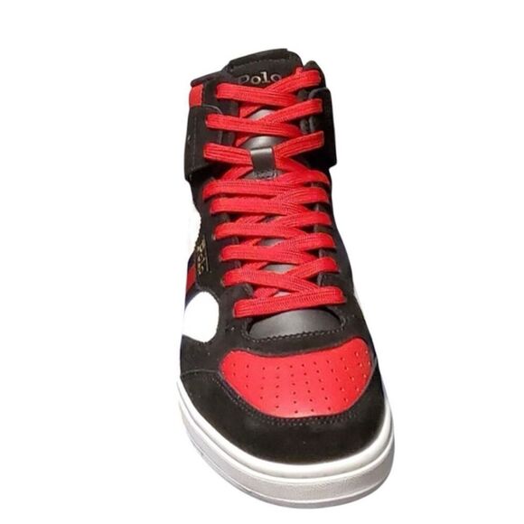 Ralph Lauren Polo Men Black Red High top  Suede Leather Sneaker  12 - Picture 2 of 6